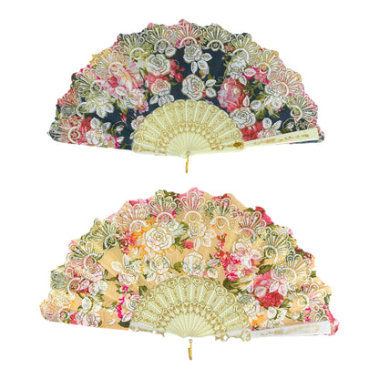 ROSE GLITTER FOLDING HAND FAN 0343 (12PC)