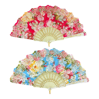 ROSE GLITTER FOLDING HAND FAN 0343 (12PC)