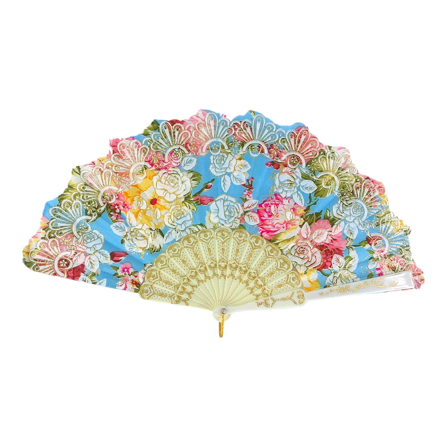 ROSE GLITTER FOLDING HAND FAN 0343 (12PC)