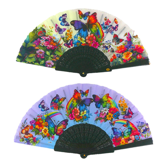 RAINBOW BUTTERFLY FOLDING HAND FAN 0378 (12PC)