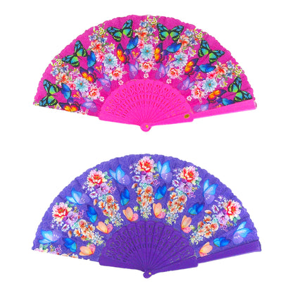 FLOWER BUTTERFLY FOLDING HAND FAN 0381 (12PC)