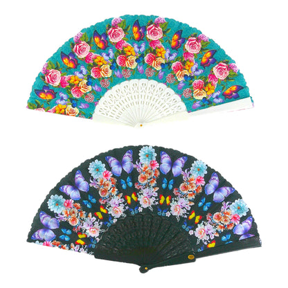 FLOWER BUTTERFLY FOLDING HAND FAN 0381 (12PC)