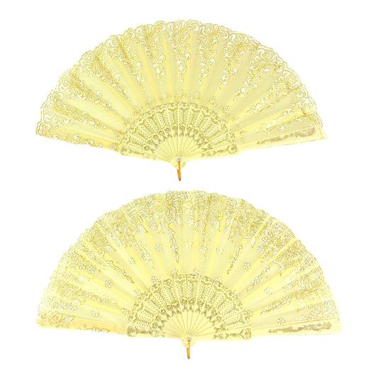 FLOWER GLITTER FOLDING HAND FAN 0382 (12PC)