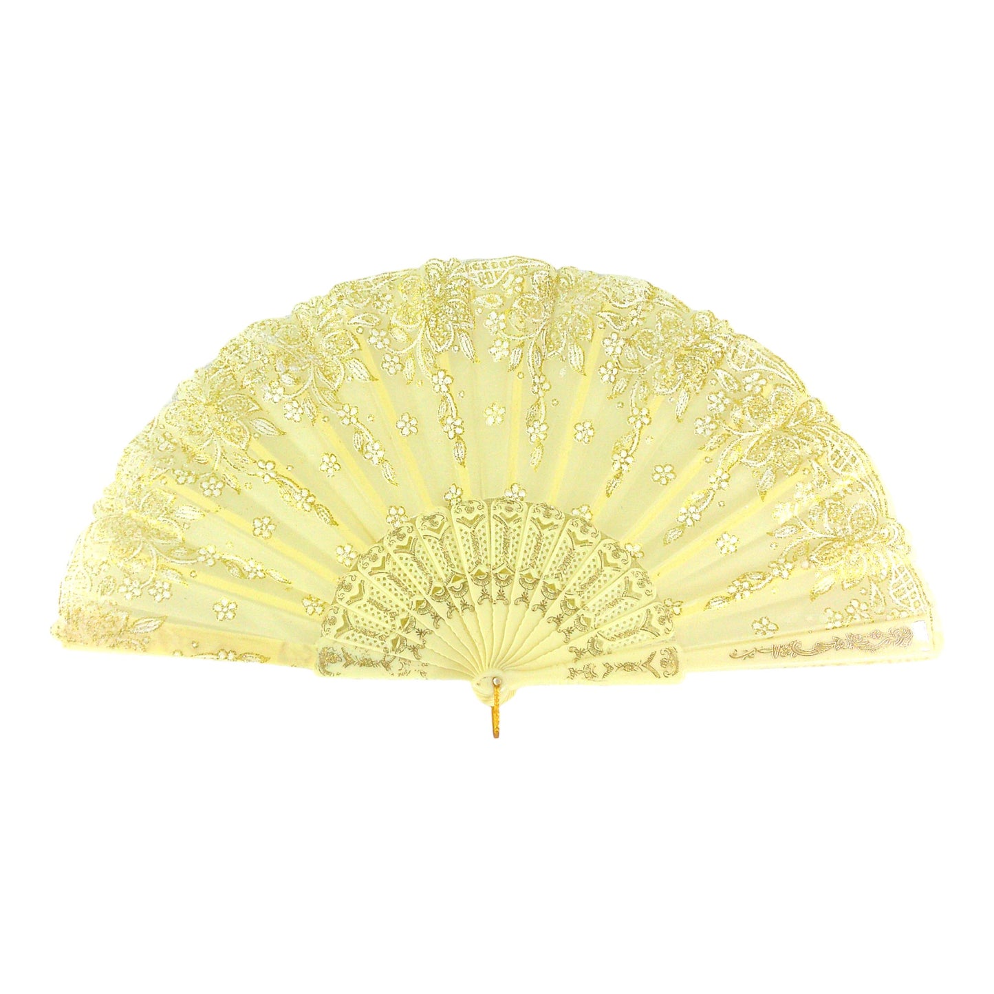 FLOWER GLITTER FOLDING HAND FAN 0382 (12PC)