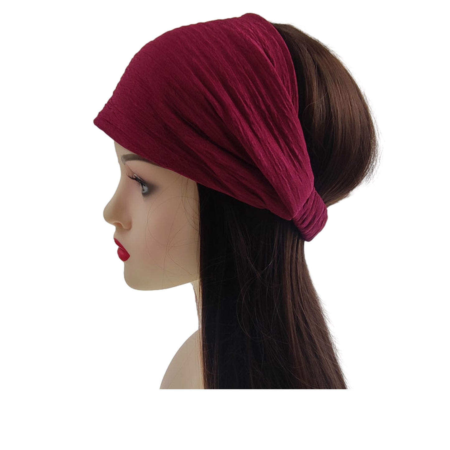 SOLID COLOR PLEATED ELASTIC HAIR BANDANA 4112-32 (12PC)