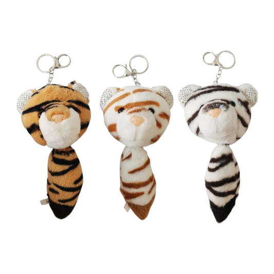 RHINESTONE TIGER TAIL PLUSH KEY CHAIN KC825-2 (12PC)