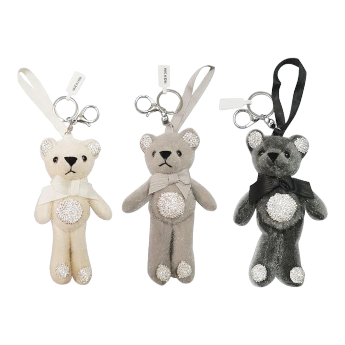 RHINESTONE RIBBON BEAR PLUSH KEY CHAIN KC922-14 (12PC)