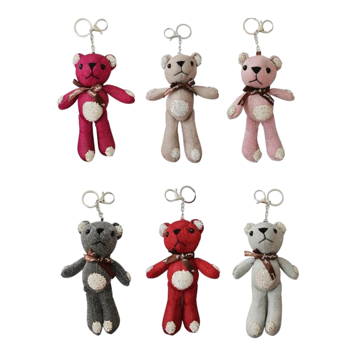 RHINESTONE RIBBON BEAR PLUSH KEY CHAIN KC1028-15 (12PC)