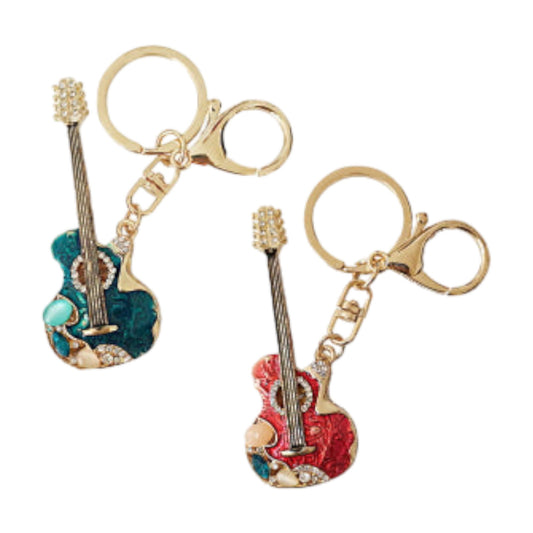 RHINESTONE GUITAR KEY CHAIN KC2303-76 (12PC)