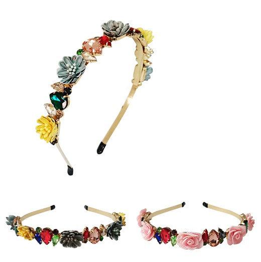 BOHO CRYSTAL N FLOWER DECOR THIN HEADBAND HB2417-55 (12PC)