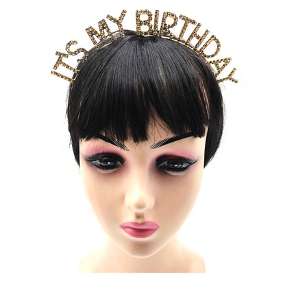 IRON ALLOY RHINESTONE IT'S MY BIRTHDAY HEADBAND TI3117-3 (12PC)