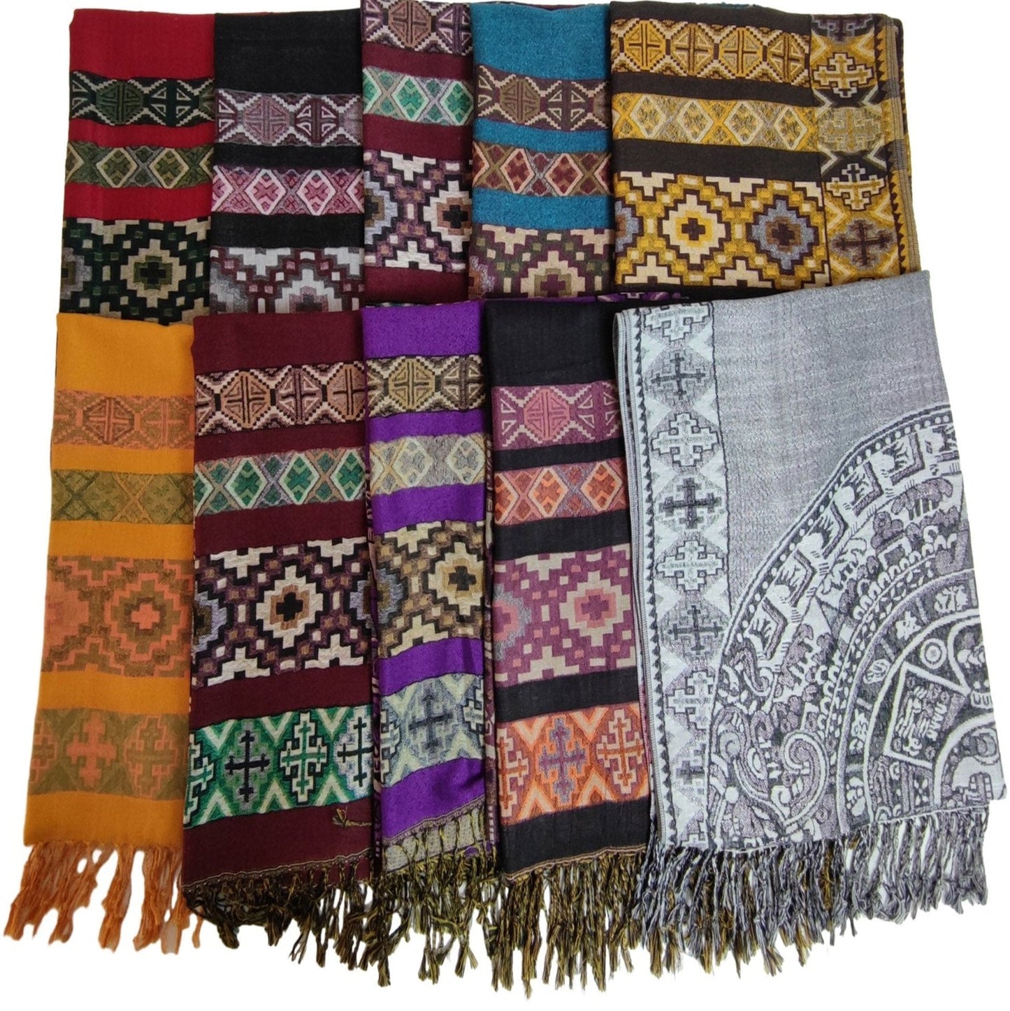 METALLIC PASHMINA GEOMETRIC CIRCLE PATTERN SCF1108-16 (12PC)