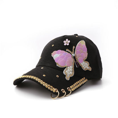 BUTTERFLY RHINESTONE RING DECOR CAP 31124-3 (12PC)