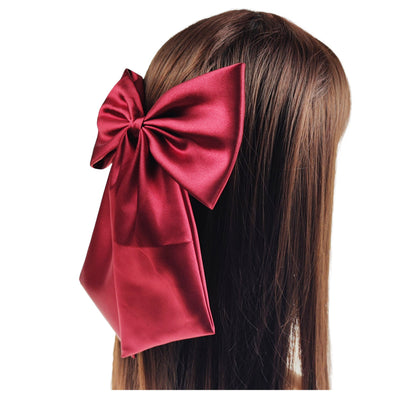 8 INCHES SATIN PLAIN BOW CLIP HC4112-15 AND 17 (12PC)