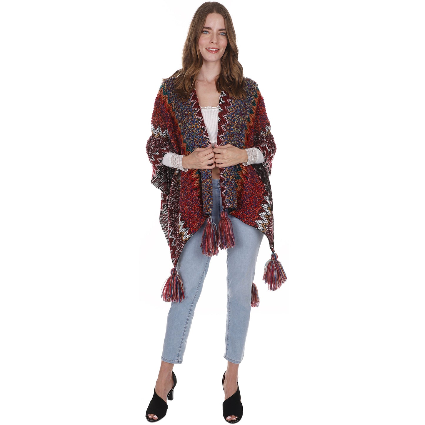 VINTAGE STYLED TASSEL PONCHO PO21041 (6PC)