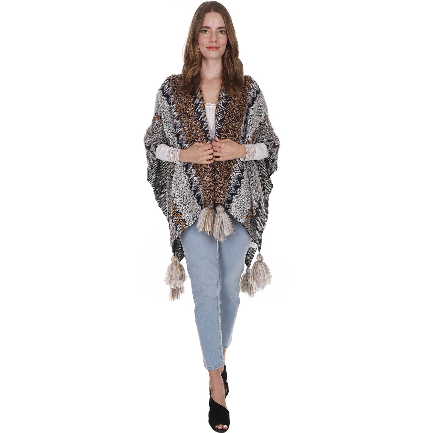 VINTAGE STYLED TASSEL PONCHO PO21041 (6PC)