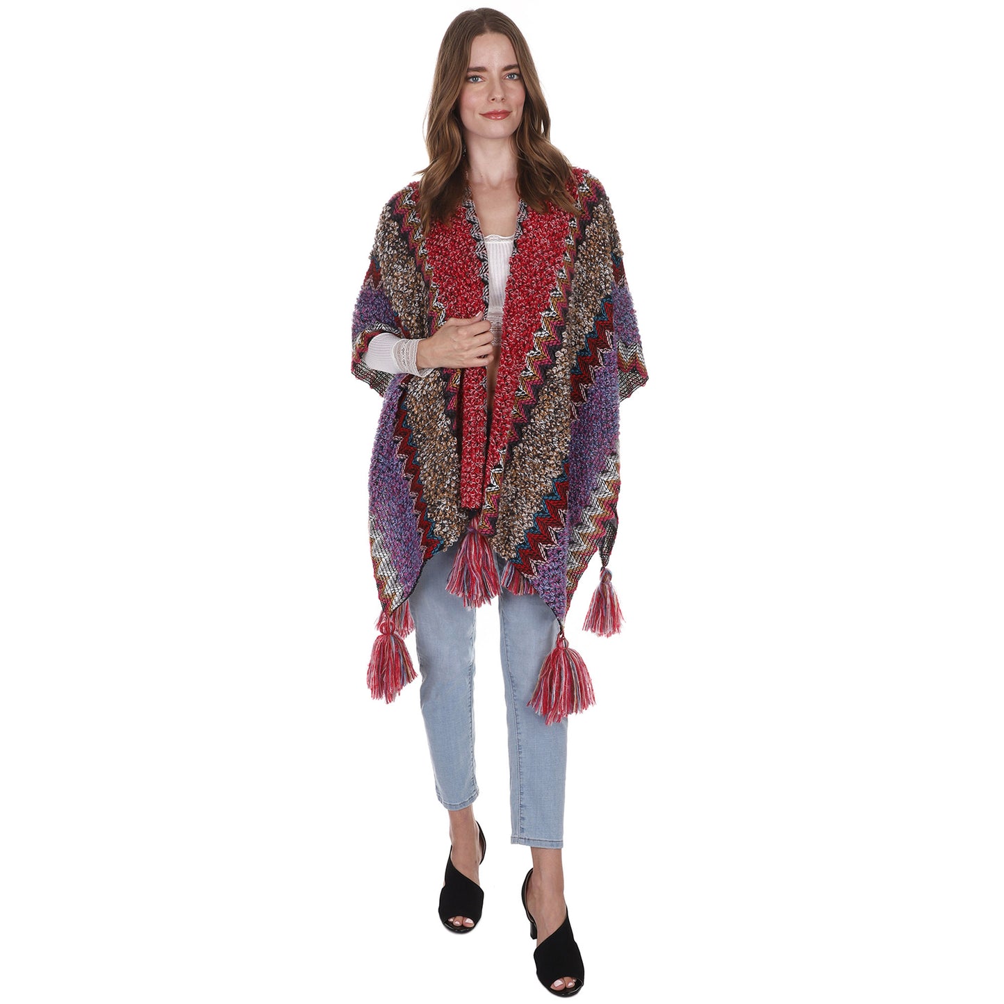 VINTAGE STYLED TASSEL PONCHO PO21041 (6PC)