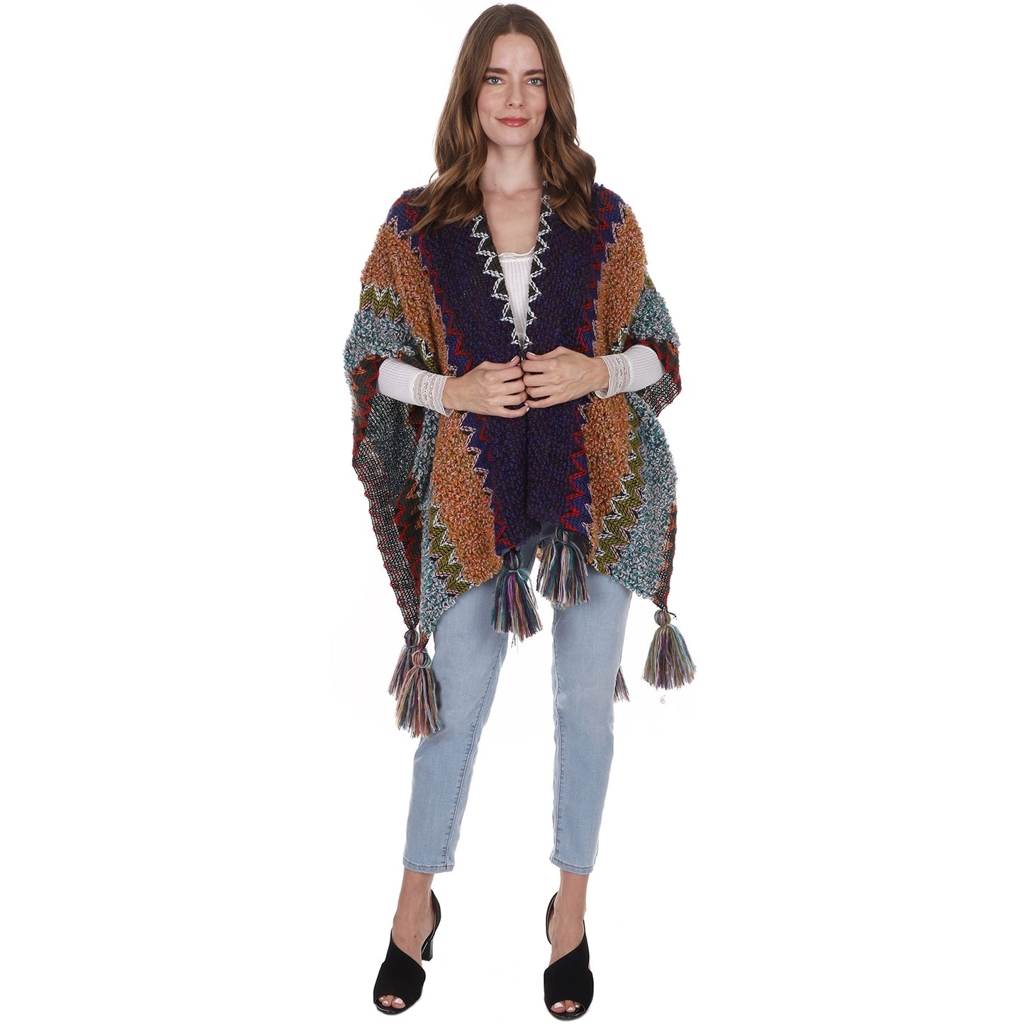 VINTAGE STYLED TASSEL PONCHO PO21041 (6PC)