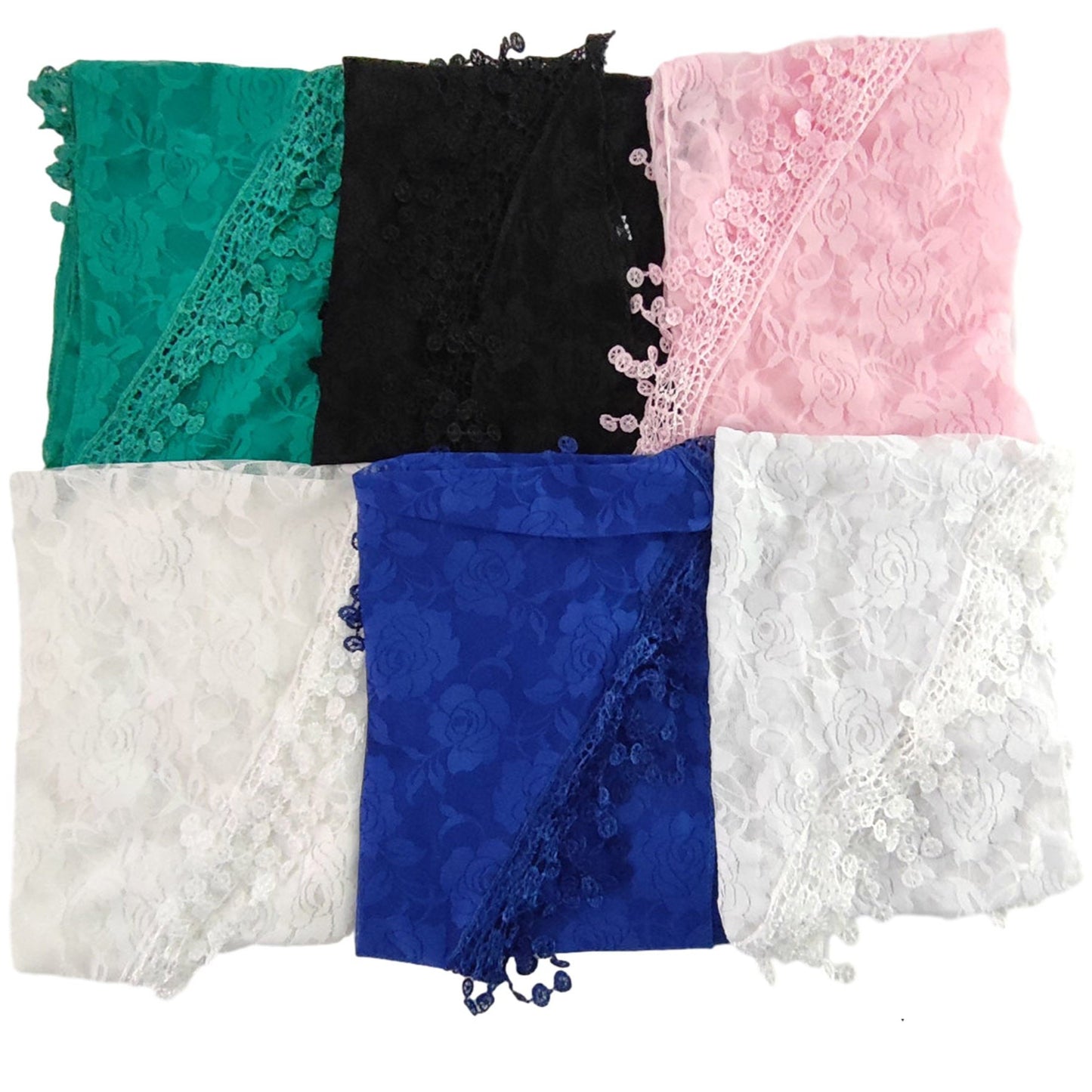 ROSE PATTERN LACE SCARVES 200629MIX (12PC)