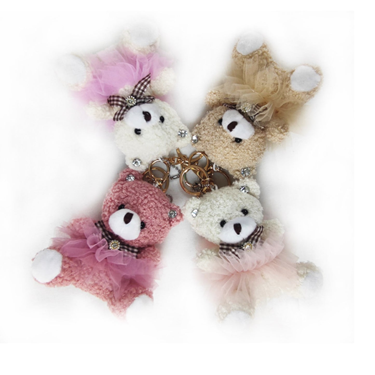 RHINESTONE SKIRT BEAR PLUSH KEY CHAIN KC1026-28 (12PC)