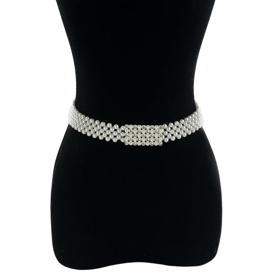 PEARL N RHINESTONE RECTANGLE BUCKLE BELT 0506-9 (3PC)