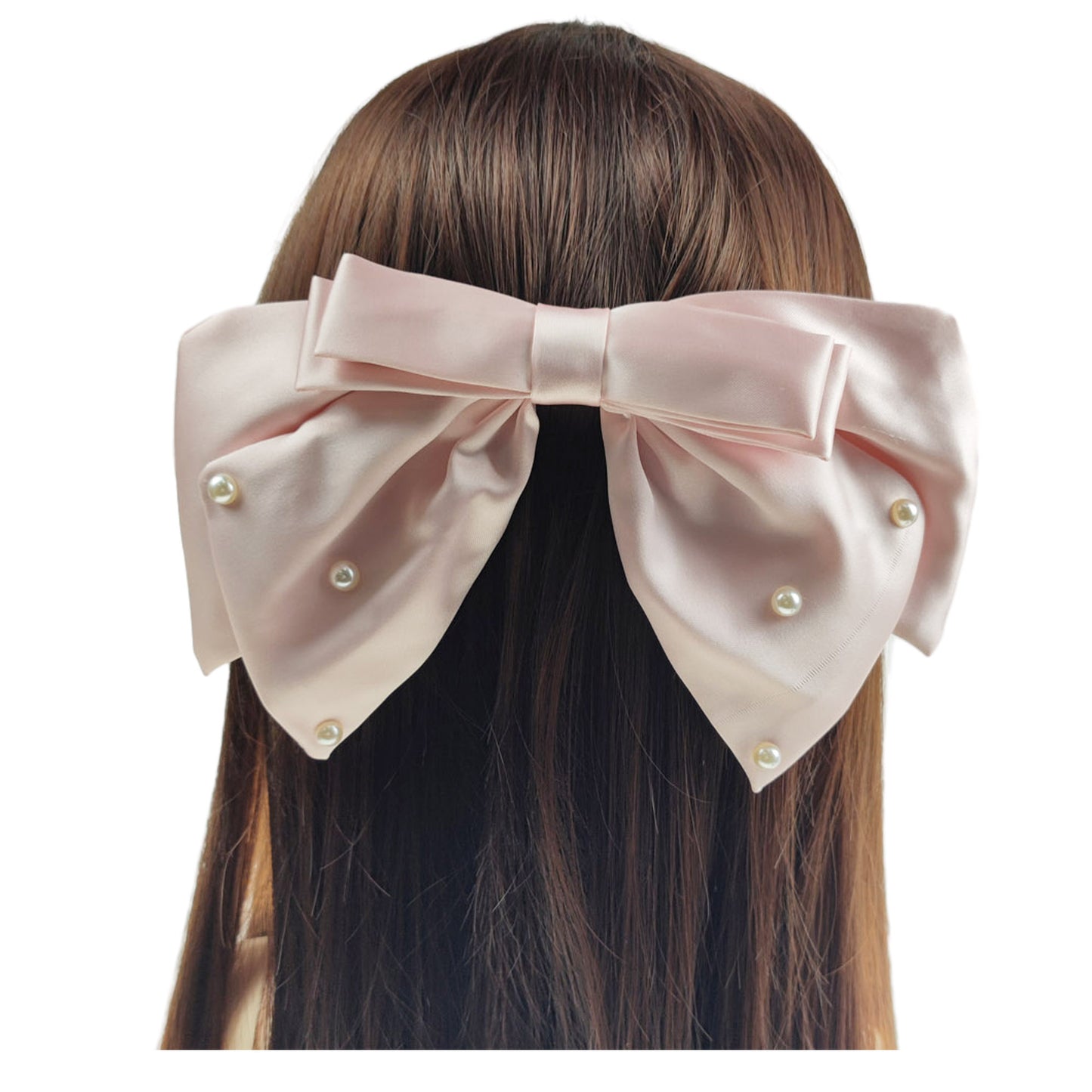 10 INCHES LARGE PEARL DECOR SATIN BOW CLIP HC4112-1  (12PC)