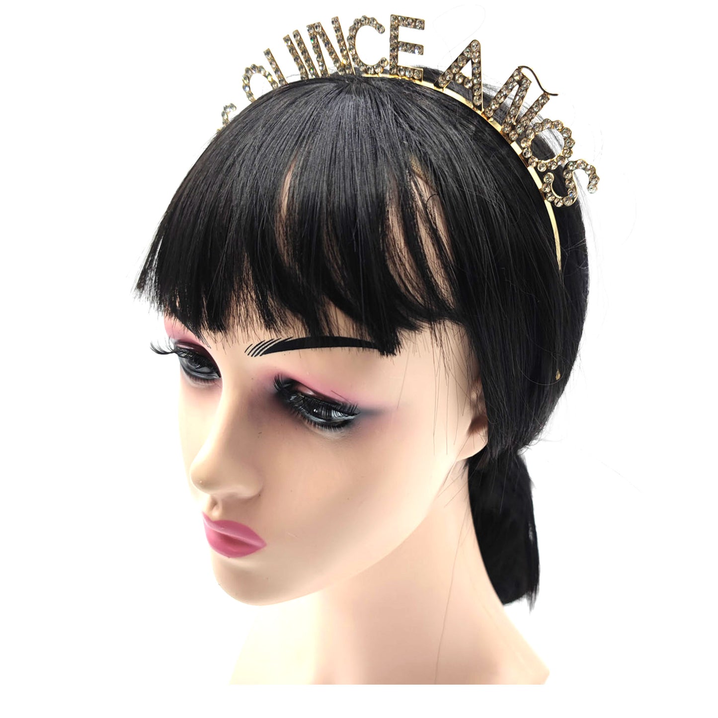 IRON ALLOY RHINESTONE MIS QUINCE ANOS HEADBAND HB3117-7 (12PC)