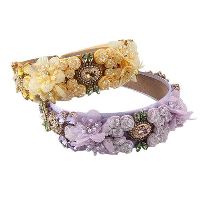 MULTI CRYSTAL FLOWER DECOR HEADBAND HB1218-7 (12PC)