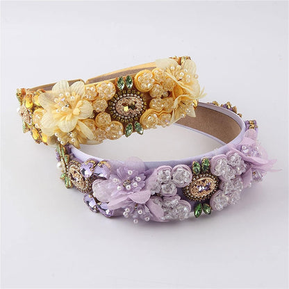 MULTI CRYSTAL FLOWER DECOR HEADBAND HB1218-7 (12PC)