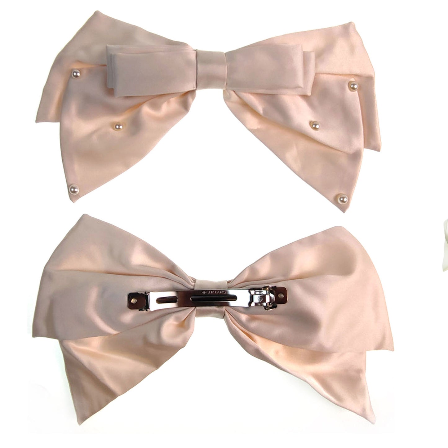 10 INCHES LARGE PEARL DECOR SATIN BOW CLIP HC4112-1  (12PC)