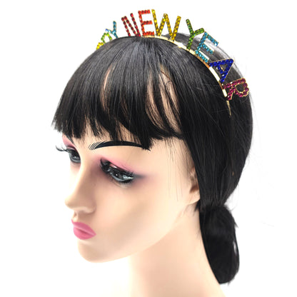 IRON ALLOY RHINESTONE HAPPY NEW YEAR HEADBAND TI3117-1 (12PC)