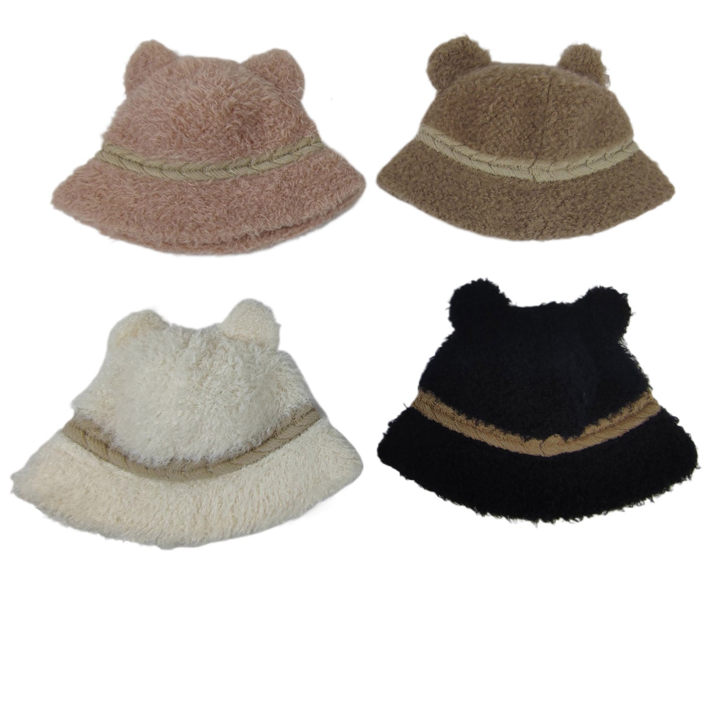 WOMEN'S CUTE EAR FLUFFY BUCKET HAT HT3104-4 (12PC)