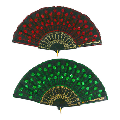 SEQUIN FLOWER FOLDING HAND FAN 7387 (12PC)