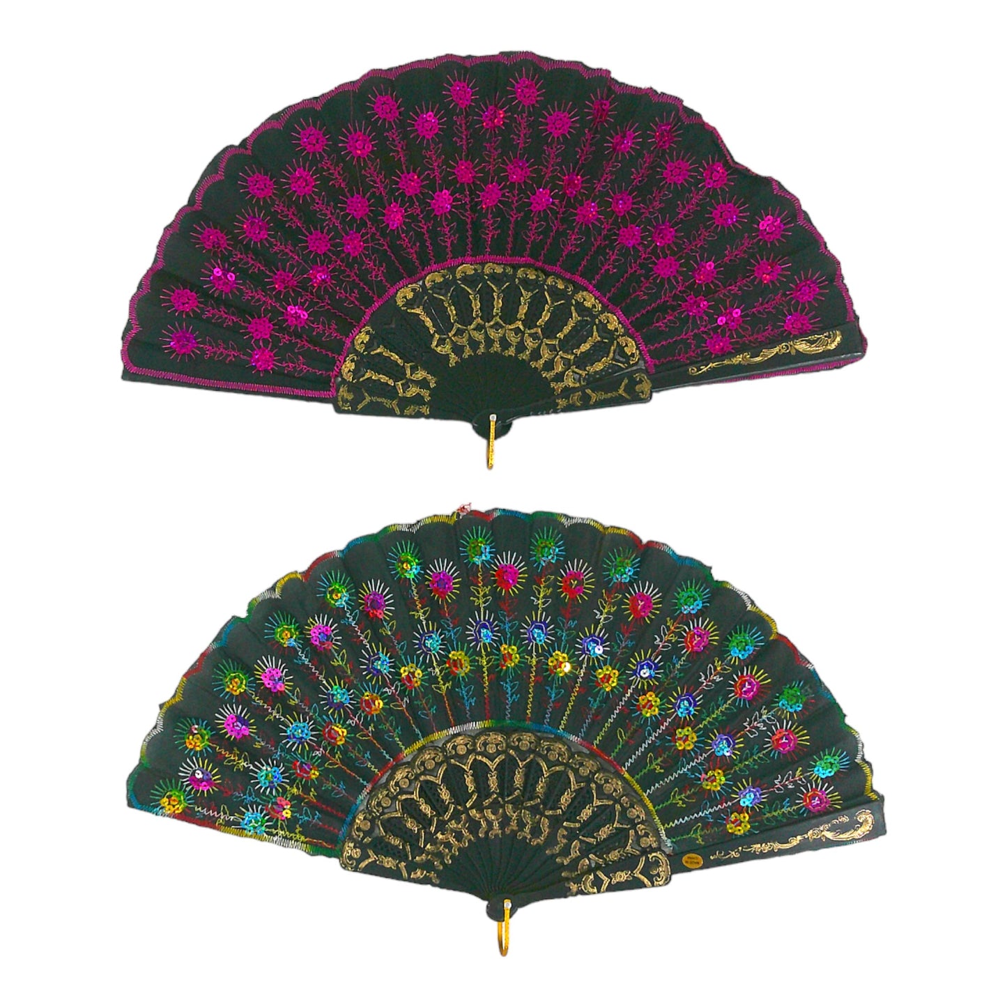 SEQUIN FLOWER FOLDING HAND FAN 7387 (12PC)