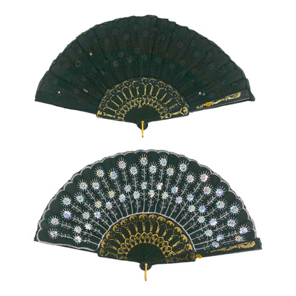 SEQUIN FLOWER FOLDING HAND FAN 7387 (12PC)