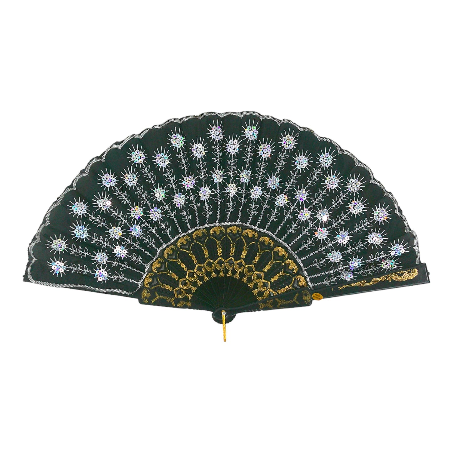 SEQUIN FLOWER FOLDING HAND FAN 7387 (12PC)