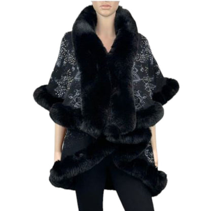 WINTER SHAWL WITH FAUX FUR TRIM P3826-1 (3PC)