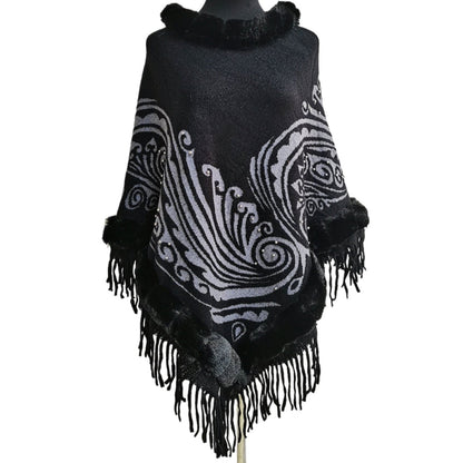 PAISLEY PATTERN FUR FRINGED PONCHO PO513-26 (6PC)