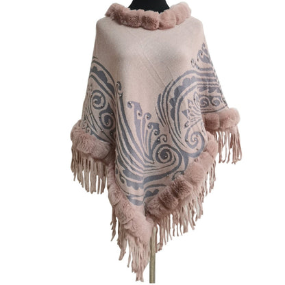 PAISLEY PATTERN FUR FRINGED PONCHO PO513-26 (6PC)