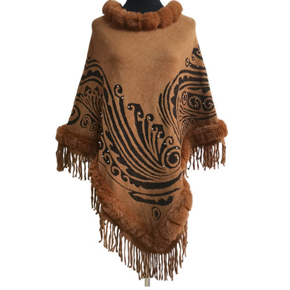 PAISLEY PATTERN FUR FRINGED PONCHO PO513-26 (6PC)