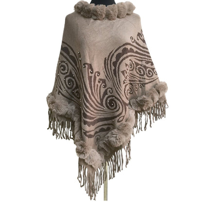 PAISLEY PATTERN FUR FRINGED PONCHO PO513-26 (6PC)