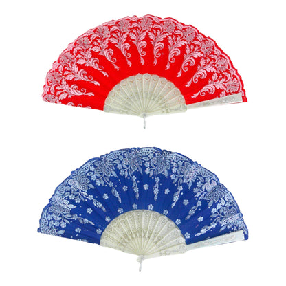 GLITTER FLOWER FOLDING HAND FAN 9468 (12PC)