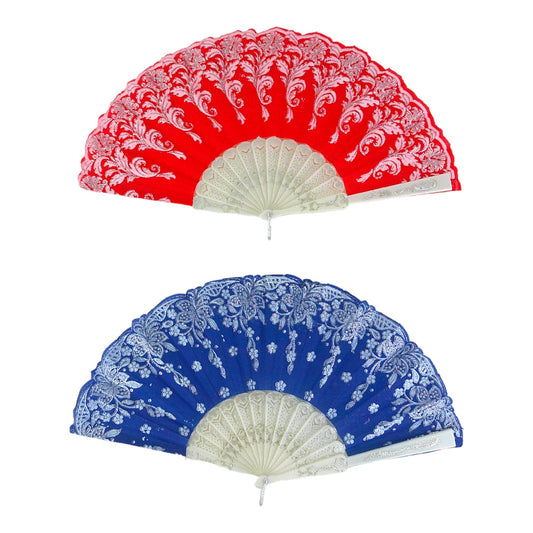 GLITTER FLOWER FOLDING HAND FAN 9468 (12PC)