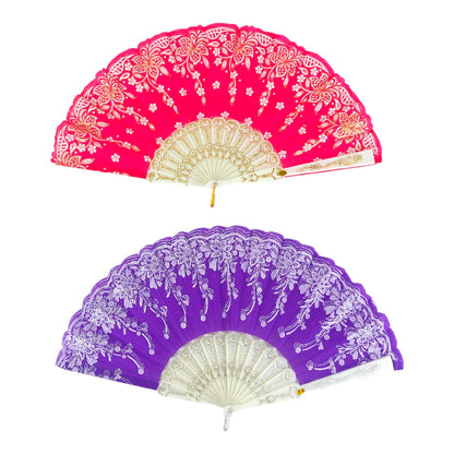 GLITTER FLOWER FOLDING HAND FAN 9468 (12PC)