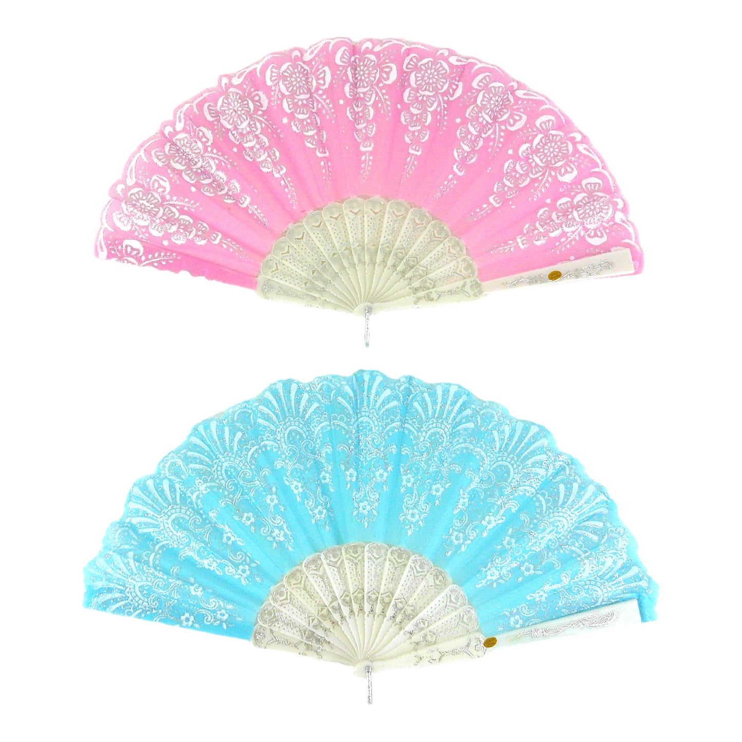 GLITTER FLOWER FOLDING HAND FAN 9468 (12PC)