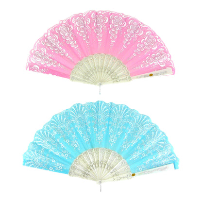 GLITTER FLOWER FOLDING HAND FAN 9468 (12PC)