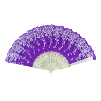 GLITTER FLOWER FOLDING HAND FAN 9468 (12PC)