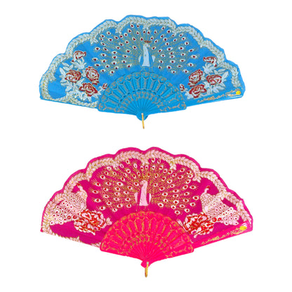 GLITTER PEACOCK FOLDING HAND FAN 9501 (12PC)