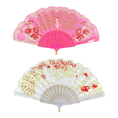 GLITTER PEACOCK FOLDING HAND FAN 9501 (12PC)