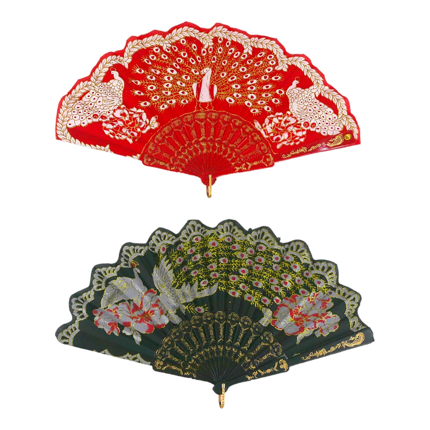 GLITTER PEACOCK FOLDING HAND FAN 9501 (12PC)